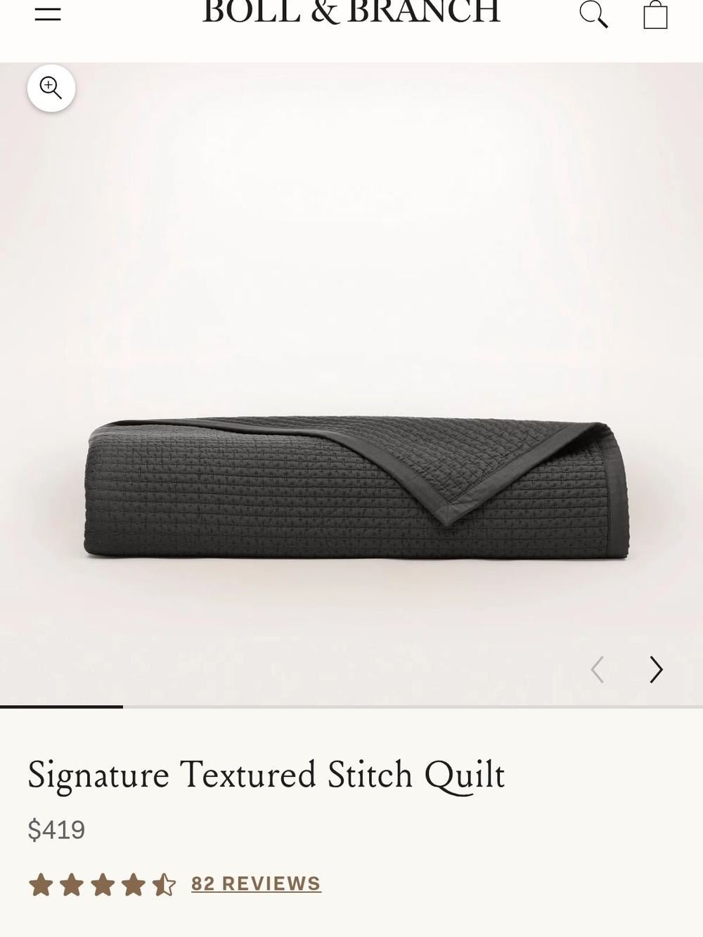Boll & Branch Signature Textured Stitch Quilt. Color "Night" . Never Used.